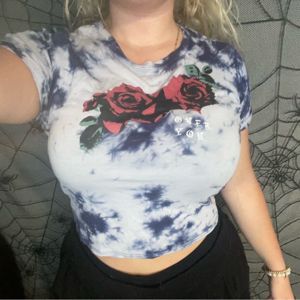 Empyre Blue Tie-Dye Rose Graphic Tee